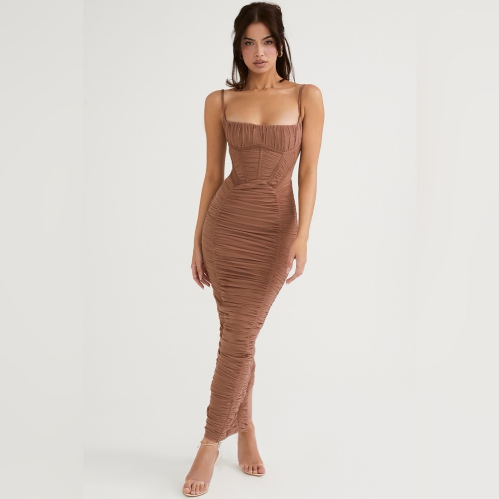 House of CB Lilian Mocha Corset Maxi Dress